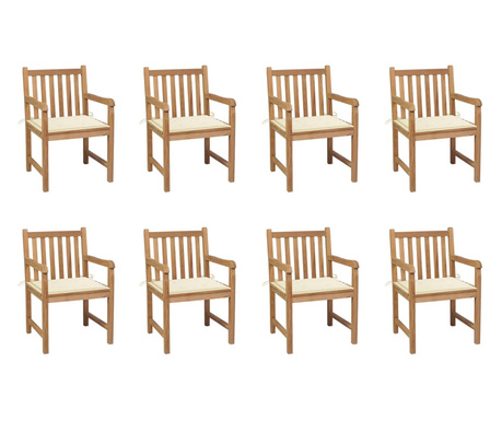 8 db tömör tíkfa kerti szék krémszínű párnával
