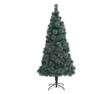 Brad de Craciun artificial pin verde cu spice albe IdeallStore®, Perfect Holiday, 120 cm, suport inclus