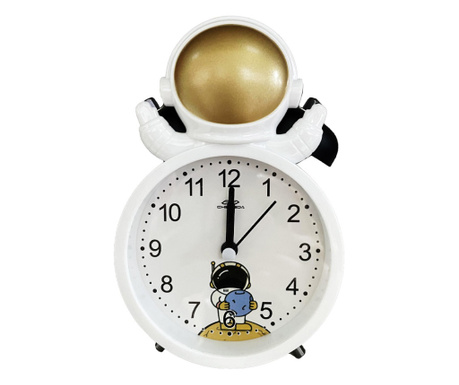 Ceas de masa desteptator pentru copii Pufo Astronautul Fericit, 15 cm, auriu