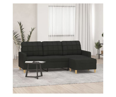 3-местен диван с табуретка, черен, 180 см, плат