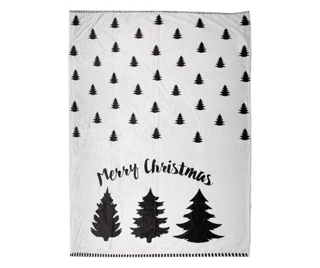 Fekete-fehér poliészter karácsonyi takaró 130x170 cm