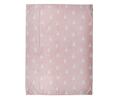 Patura Craciun Brazi poliester alb roz 130x170 cm