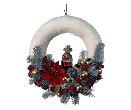 Coronita decorativa de iarna cu soricel, handmade, multicolor, 28 cm