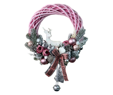 Coronita de Craciun pentru usa, handmade, roz, argintiu, 33 cm