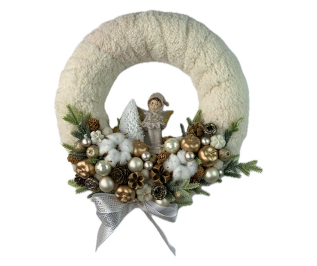 Coronita festiva de Craciun cu figurina, handmade, bej, 33 cm