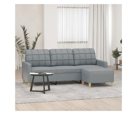 3-местен диван и табуретка, светло сив, 180 см, текстил