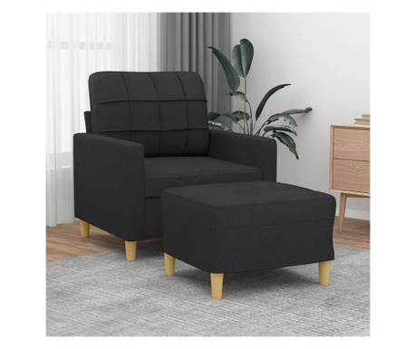 Фотьойл диван с табуретка, черен, 60 см, плат
