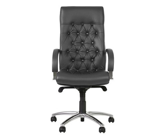 Stolac direktora CHEF LUX STEEL CHROME, tamno siva, prirodna koža