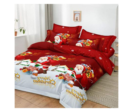 enjerie de pat pentru pat dublu Craciun - finet ,cearceaf cu elastic, 6 piese LFE7XMAS-20002