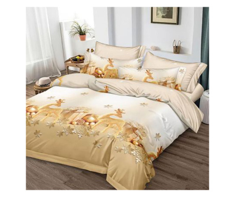 enjerie de pat pentru pat dublu Craciun - finet ,cearceaf cu elastic, 6 piese LFE7XMAS-20004
