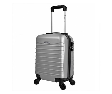 Куфар за ръчен багаж Quasar & Co., Модел Line, с 4 разглобяеми колела, ABS, 40 х 30 х 20 см, Сребрист