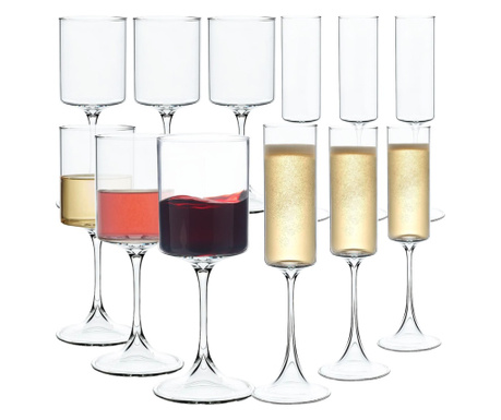 Set 12 pahare vin si sampanie, Quasar & Co., model evazat, 6x350 ml/6x170 ml, sticla, transparent
