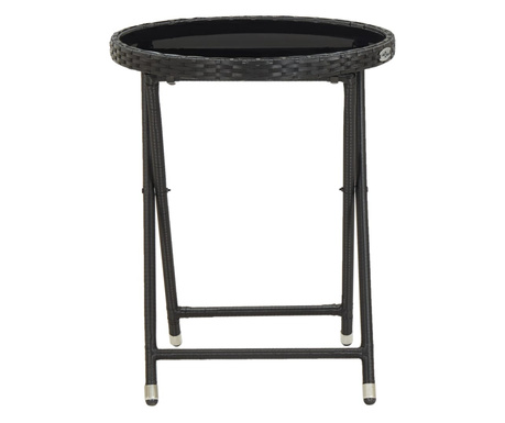 fekete polyrattan és edzett üveg teázóasztal 60 cm