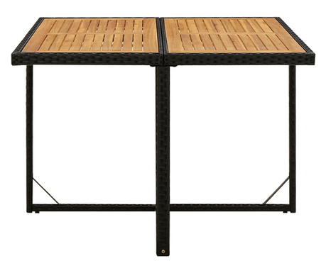 fekete polyrattan és tömör akácfa kerti asztal 109x107x74 cm