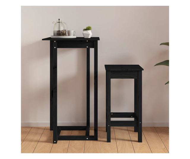 Barna miza, črna, 60x60x110 cm, masivno borovo les.