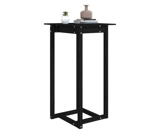 Barna miza, črna, 60x60x110 cm, masivno borovo les.