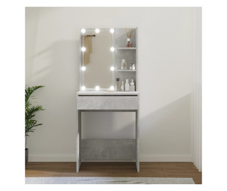 LED тоалетка, бетонно сиво, 60x40x140 см