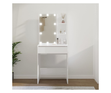 LED тоалетка, изключително лъскава бяла, 60x40x140 см