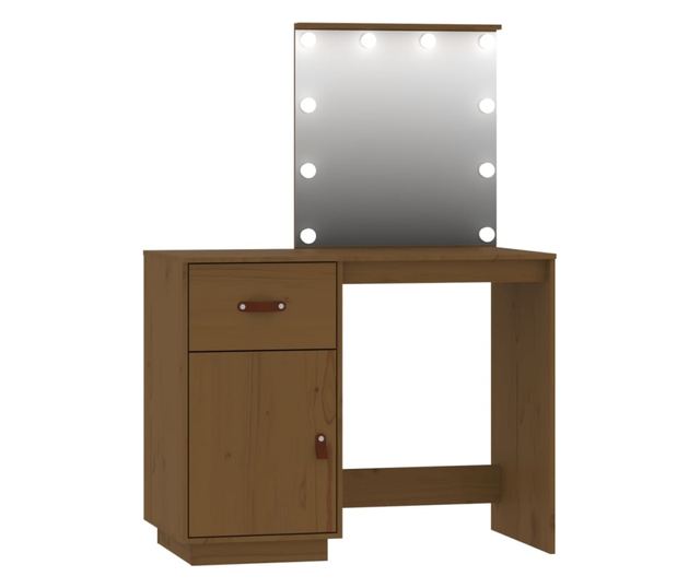 Mzbarna szn LED-es tkr sminkasztal, tmr fenyfa