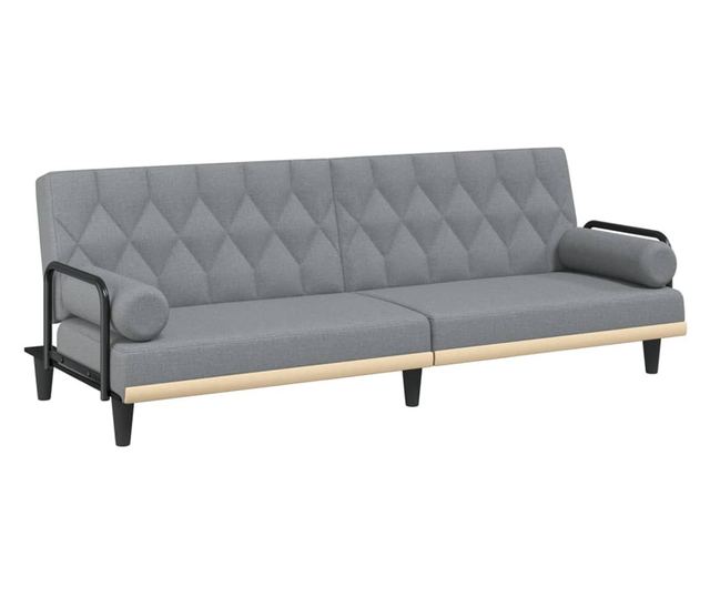 Kanapa rozkładana z podłokietnikami, jasnoszara, tekstylna