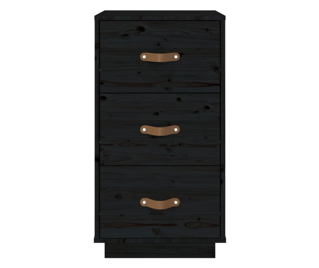 Nočna omarica, črna, 40x40x75 cm, masivno borovo leso - 5