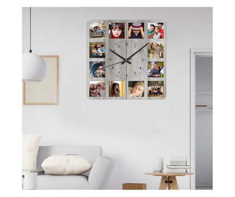 Ceas de perete cu 12 fotografii, 30x30 cm, patrat