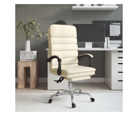 Сгъваемо офис кресло с масаж, кремаво, еко кожа