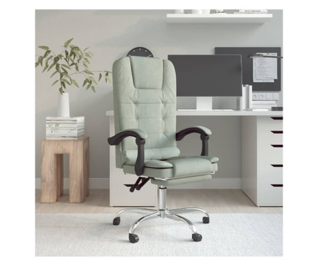 Сгъваемо офис кресло с масаж, светло сиво, кадифе
