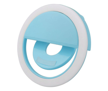 Selfie Ring, Lampa LED pentru Selfie, Clema de Prindere, 3 intensitati lumina, 36 LED-uri, Acumulator 400mAh, Albastru ,Ej-Produ
