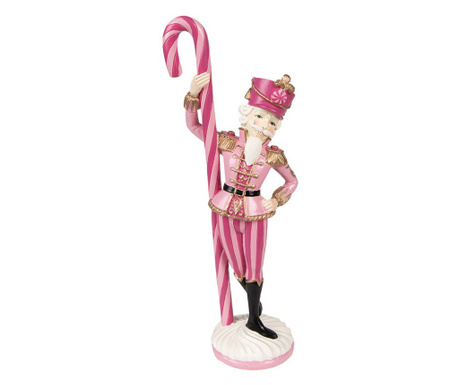 Rózsaszín diótörő figura csikos cukor pálcával 23 cm