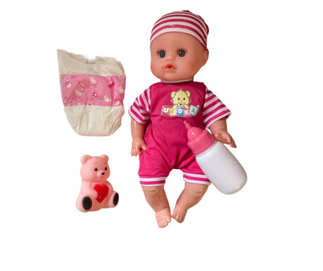 Set papusa bebelus sunete si accesorii in rucsac, 30 cm