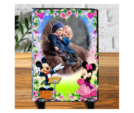 Tablou din placa ardezie, personalizabil, model Minnie si Mickey Mouse 2, 20x25 cm