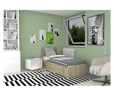 Легло за матрак 82/200 с място за съхранение, Дъб Сонома, с подматрачна рамка, повдигащ механизъм и твърдо дъно от 18мм NYX