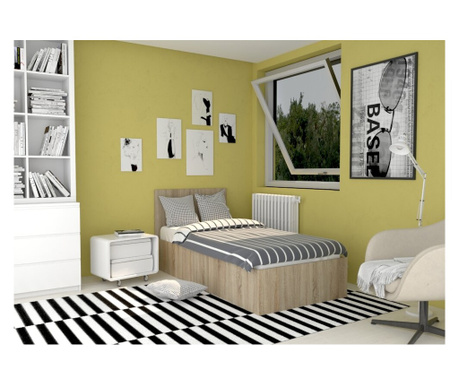 Легло за матрак 90/200 с място за съхранение, Дъб Сонома, с подматрачна рамка, повдигащ механизъм и твърдо дъно от 18мм NYX