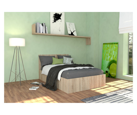 Легло за матрак 120/200 с място за съхранение, Дъб Сонома, с подматрачна рамка, повдигащ механизъм и твърдо дъно от 18мм NYX