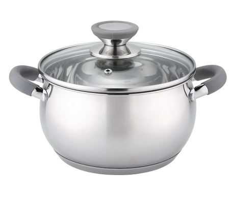 Oliver Voltz OV51210N26 Κατσαρόλα, 26cm, 7.7 L, Επαγωγική, Με λαβές σιλικόνης, Ανοξείδωτο ατσάλι/Γκρι
