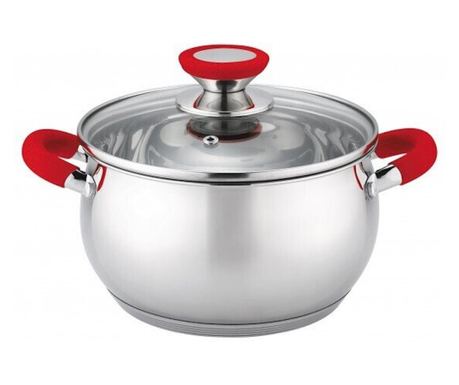 Oliver Voltz OV51210N26 Κατσαρόλα, 26 εκ., 7.7 L, Επαγωγική, Λαβές Σιλικόνης, Ανοξείδωτο Ατσάλι/Κόκκινο