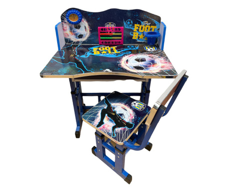 Birou cu scaun pentru copii, reglabile, cadru metalic si lemn, albastru, Football, B4 - Krista¬Æ