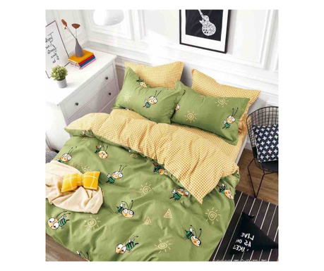 Set Lenjerie de pat cu 6 piese pentru 2 persoane, Tecos, pilota 200x230 cm, cearceaf cu elastic 180x200 cm, bumbac finet, galben