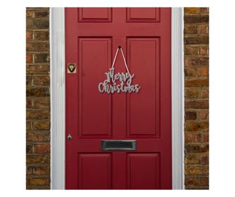 Decor de Craciun - "Merry Christmas" - 20 x 12 cm - argintiu