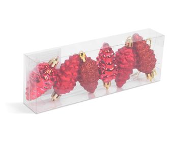 Set decor pentru brad - conuri rosii - 6 cm - 6 buc / set