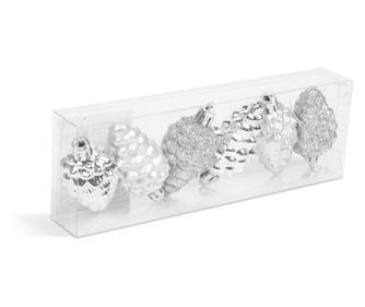 Set decor pentru brad - conuri argintii - 6 cm - 6 buc / set