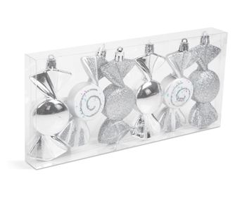 Set decor brad - bomboane argintii - 10 x 3,6 cm - 6 buc/set