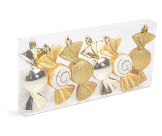 Fenyőfa dekorációs készlet - arany cukorka - 10 x 3.6 cm - 6 db/szett