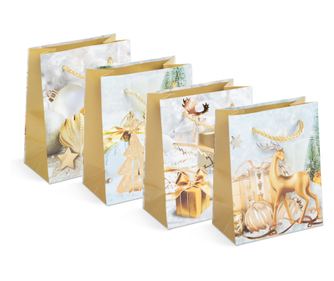 Set Mercaton, 12 Pungi Cadou de Hartie, Multicolore, 4 Tipuri, Tematica Craciun, 114 x 64 x 146 mm, MT12PC09
