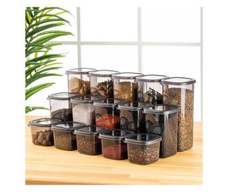 Set cutii depozitare Kosova 964FRM5360, 15 bucati, Plastic, Negru/transparent