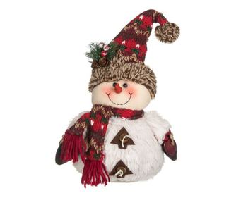 Decoratiune tema sarbatori de iarna, figurina Om de zapada cu fular si fes, 24x11x28 cm