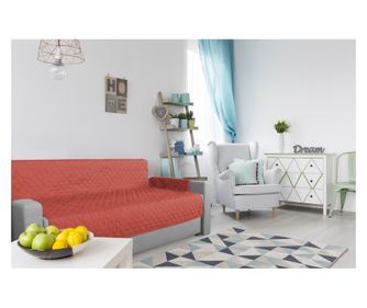 Husa matlasata cu doua fete Alcam pentru canapea 3 locuri Corai/ Vanila