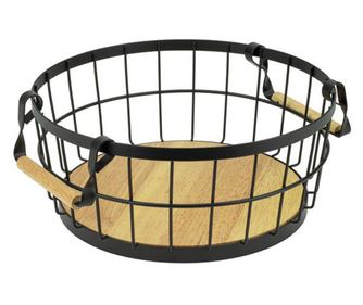 CULINARO HOME Cos pentru fructe rotund cu manere, metal/lemn, D28,2xh12,3cm, negru mat