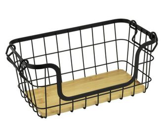 CULINARO HOME Cos depozitare legume/fructe dreptunghiular, metal/lemn, 30,9x16xh14,5cm, negru mat